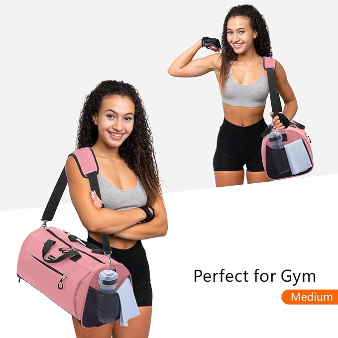 TOPDesign Gym Bag for Women & Men, Unisex Duffel Bag with Shoe Compartment & Wet Pocket for Travel Sports Gym (M Pink)