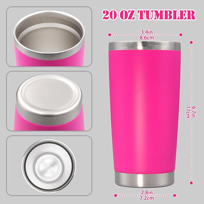 20 oz Tumbler with lid Double Wall Vacuum Insulated Tumblers Stainless Steel Coffee Mug Travel Coffee Tumbler Powder Coated Tumbler Cup Keep Hot&Cold - (Hot Pink 1 Pack)