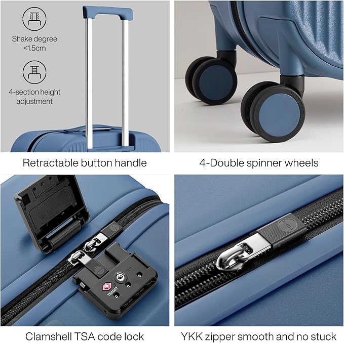 mixi Hardside PC Suitcase 24 Inch Checked Luggage Spinner Wheels TSA with Cover, Sapphire Blue
