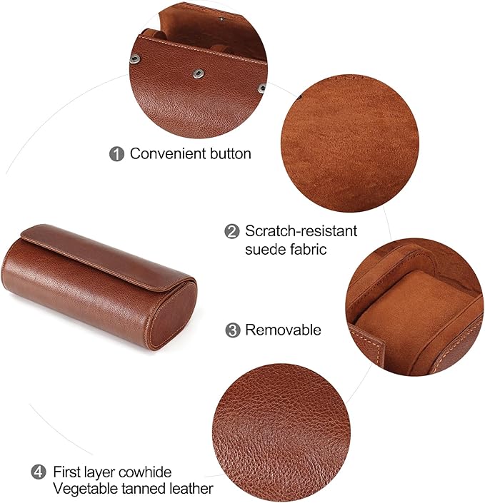JOYIR Watch Roll for Travel, Genuine Leather Watch Case Organizer with 3 Pillows | Portable Storage & Display Case for Men, Women | Ideal Gift for Father's Day, Birthday, Christmas
