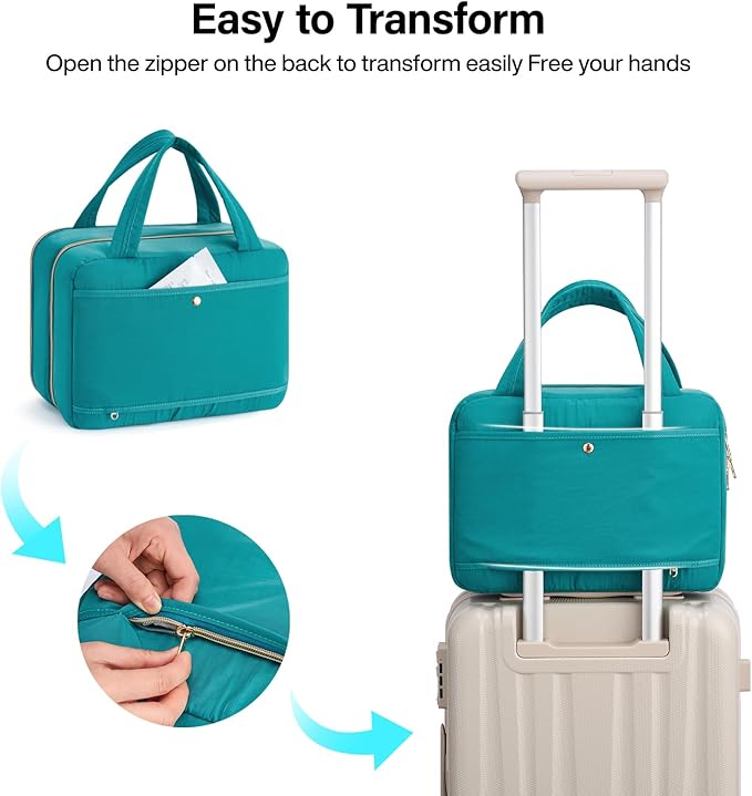 Hanke Hanging Travel Toiletry Bag for Women with Jewelry Organizer Compartment, Travel Essentials Toiletries and Makeup Bag, Water-Resistant & Stain-Resistant with Trolley Strap (Turquoise Green)