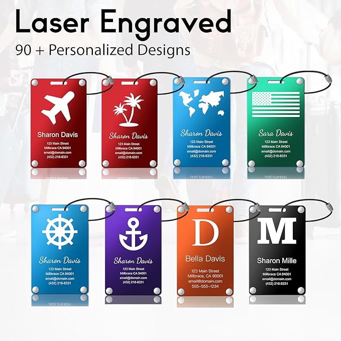 Personalized Luggage Tags: Custom Metal Luggage Tags for Suitcases, Backpacks and Bags with Your Personalized Text (Orange)