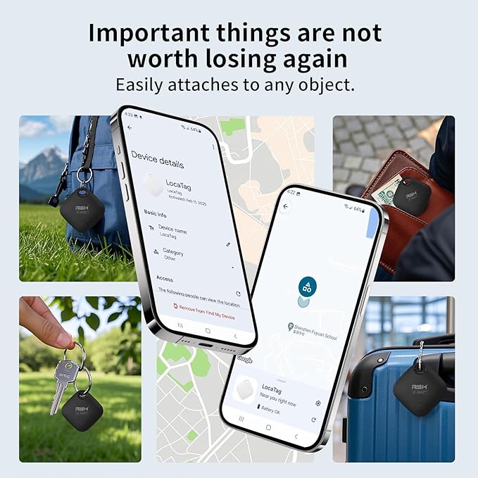 Air Tracker Tag for Android 4 Pack Luggage Tracker Tags Works with Google Find Hub App, Bluetooth Tracker Key Finder and Item Locator for Luggage, Backpack, Suitcases, Replaceable Battery