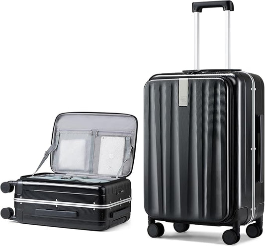 Hanke 26 Inch Large Checked Luggage PC Hard Shell Luggage Top Opening Travel Luggage Suitcases with Wheels for Woman Men.(Jet Black)