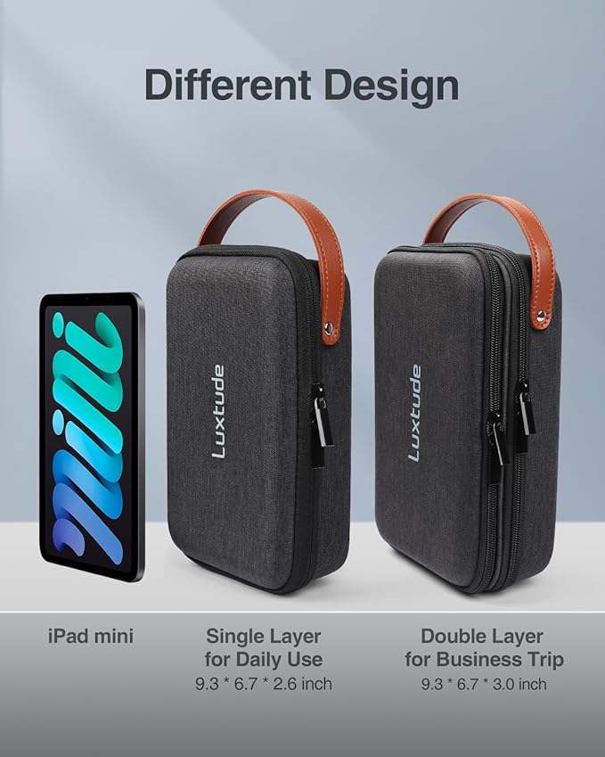 Luxtude Tech Organizer Travel Case, Portable Electronics Organizers, Hard Case for Electronics, Black Tech Bag, Charger Cases, Carrying Cases for iPad Mini (Up to 7.9’’), Mouse