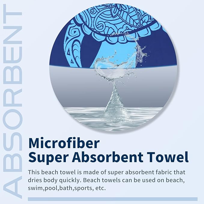 6 Pack Lightweight Thin Beach Towel Oversized 71"x32" Big Extra Large Microfiber Sand Free Towels for Adult Quick Dry Travel Camping Beach Accessories Vacation Essential Gift Turtles Shell Stripe Leaf