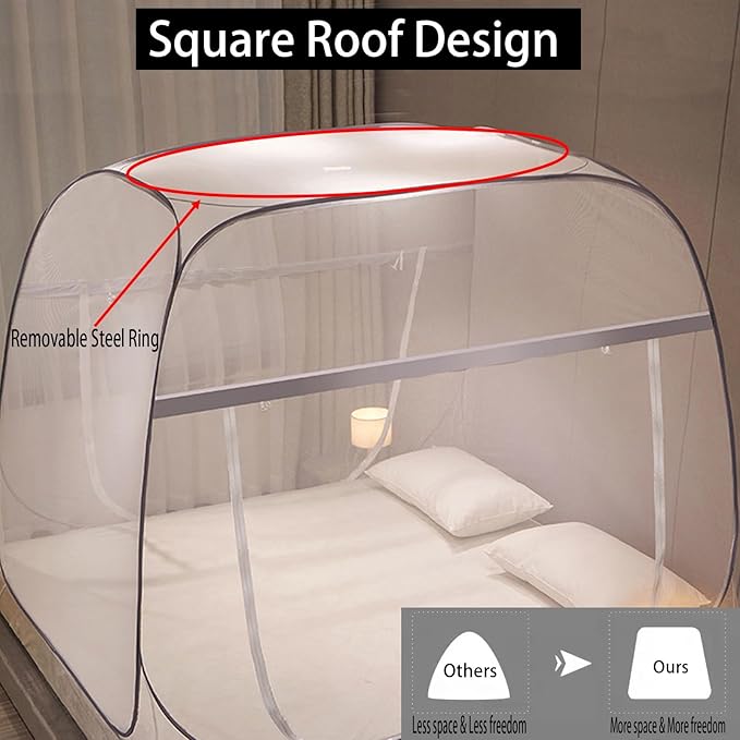 CMINGJ Mosquito Net for Bed, Portable pop up Mosquito Netting with Bottom, Free Installation-Suitable for Bedroom, Camping, Folding Portable Design for Baby Adults (Gray) L79 x W71 x H61