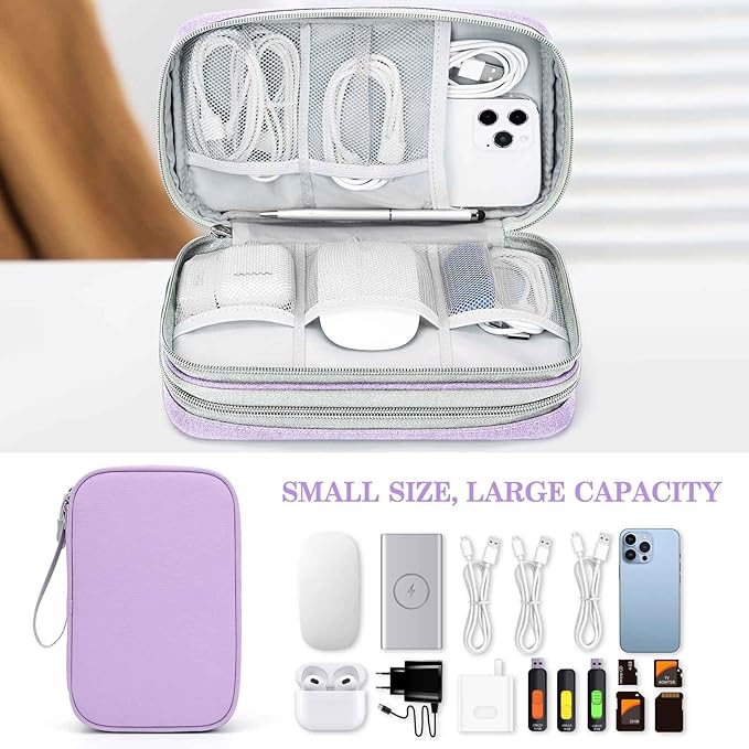 FYY Electronic Organizer, Large Travel Cable Organizer Bag Pouch Electronic Accessories Carry Case Portable Waterproof Double Layers All-in-One Storage Bag for Cable, Cord, Charger, Light Purple