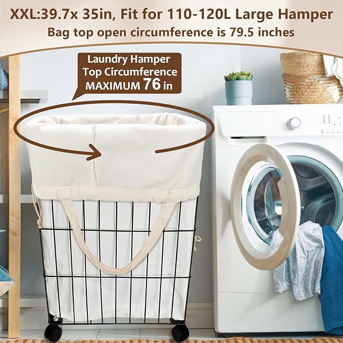 Canvas Laundry Bag 40in x 35in, Thick Cotton Laundry Bag with Handles & Drawstring, Extra Large Heavy Duty Washable Canvas Storage Sack (XXL, 1 Pack)