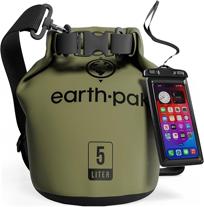 Earth Pak Waterproof Dry Bag - Roll Top Waterproof Backpack Sack Keeps Gear Dry for Kayak with Waterproof Phone Case