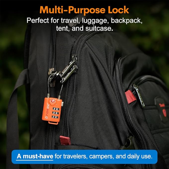 TSA Approved Cable Luggage Locks, Re-settable Combination with Alloy Body, Orange 2 Locks.