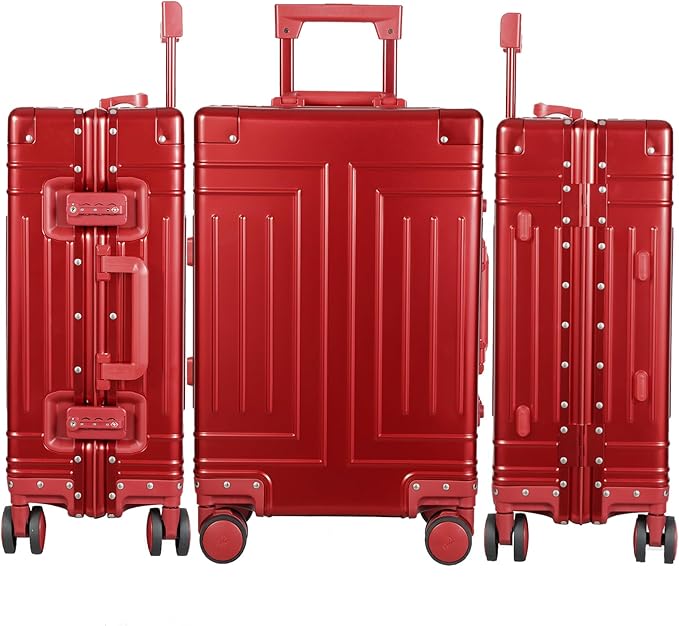 All Aluminum Carry On Luggage，Cut from Whole Aluminum Sheet，22x14x9 Airline Approved ，（3rd Generation，Premium All metal zipperless suitcase ） (red, 20inch)
