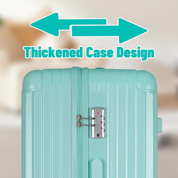 Carry-on 20 Inch and 28 Inch Square Thickened ABS+PC Hard Shell luggage, 2-Piece Suitcase Set with TSA Lock & Dual Zipper Mesh Inner Layer Design, Mint Green