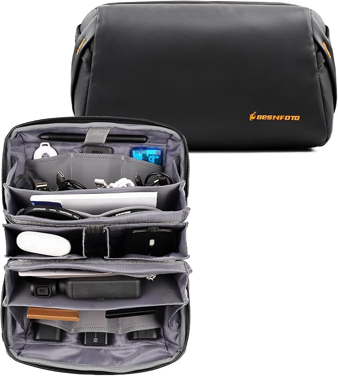 Besnfoto Tech Pouch Electronic Organizer Accessory Bag Waterproof Travel Portable Carrying Case for Cables, Camera Batteries, Photography card, MaceBook Charger