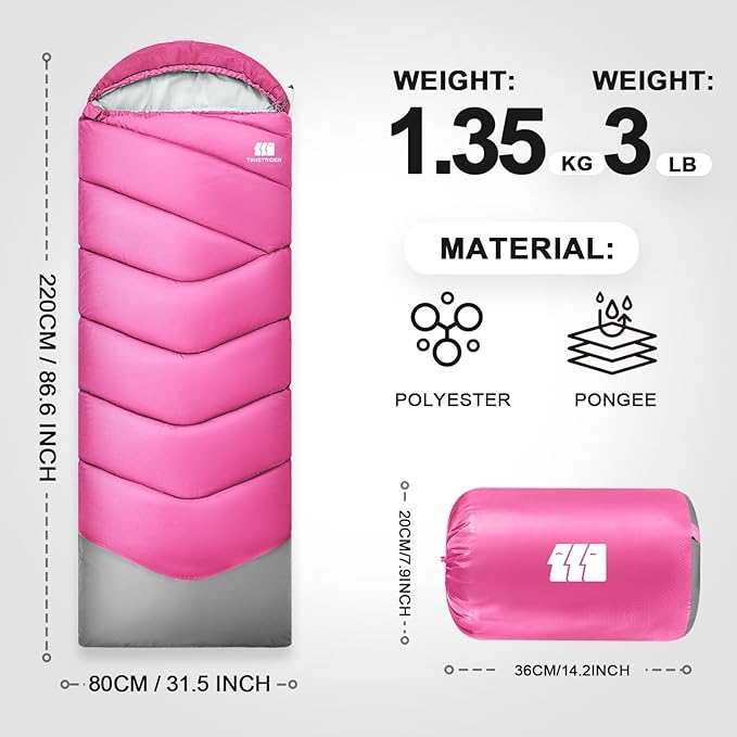 Sleeping Bags for Adults Cold Weather,Portable, Waterproof,Lightweight Sleeping Bag for Tall Girls Boys with Compression Sack for Warm Camping, Hiking, Outdoor & Indoor