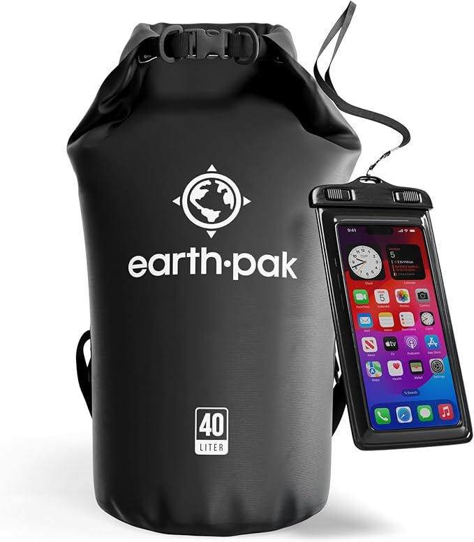 Earth Pak Waterproof Dry Bag - Roll Top Waterproof Backpack Sack Keeps Gear Dry for Kayak with Waterproof Phone Case