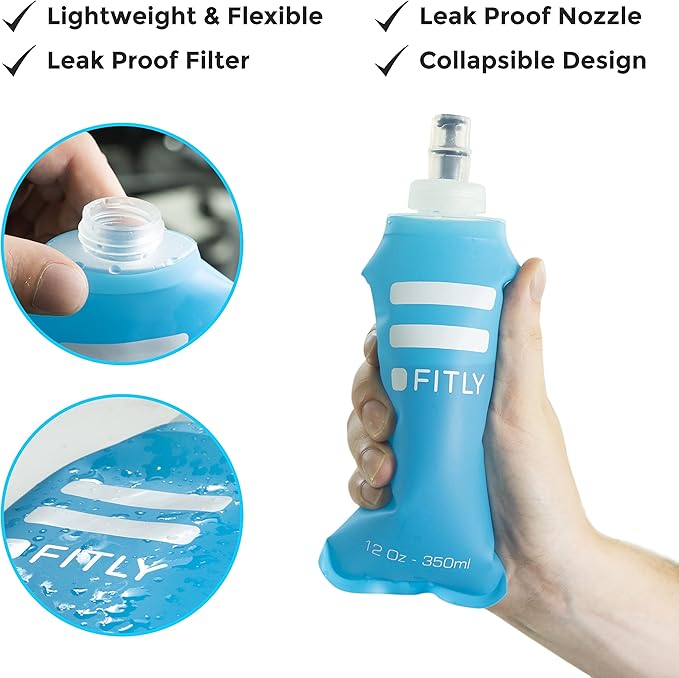 Soft Flask - Shrink As You Drink Soft Water Bottle for Hydration Pack - Folding Water Bottle Ideal for Running, Hiking, Cycling, Climbing & Rigorous Activity
