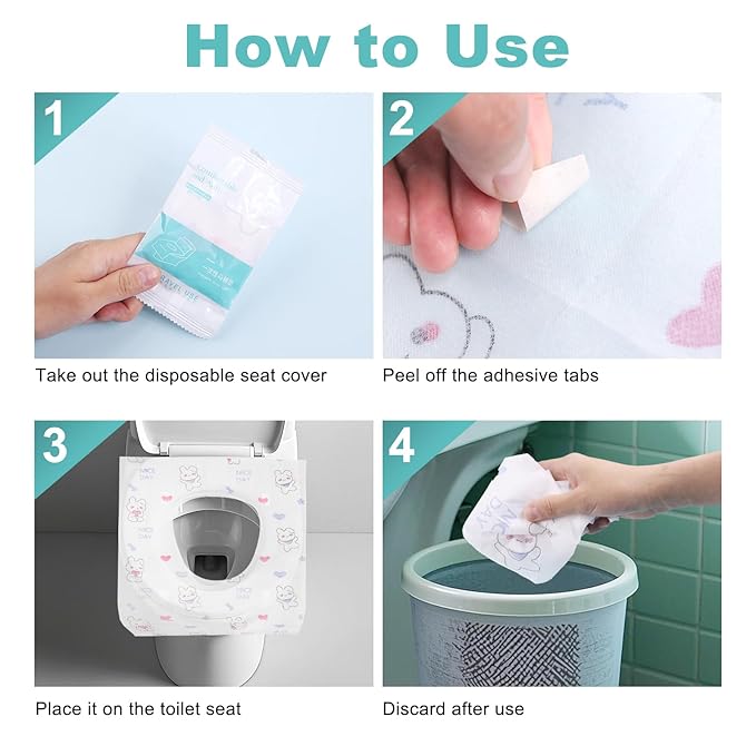 100 Packs Toddler Toilet Seat Covers Disposable, Disposable Toilet Seat Covers for Travel Waterproof Non-Woven, Travel Essentials for Kids Toddlers Potty Training (Individual Package)