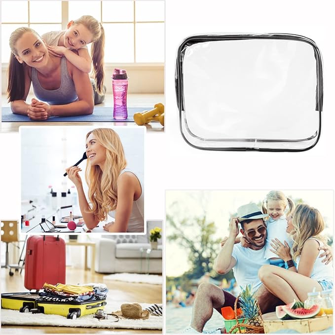 2Pcs Crystal Clear PVC Travel Toiletry Bag Kit for Women Men, Waterproof Vinyl Packing Organizer Storage Bags with Zipper Handle Straps, Cosmetic Pouch Carry on Airport Airline Compliant Bag Handbag