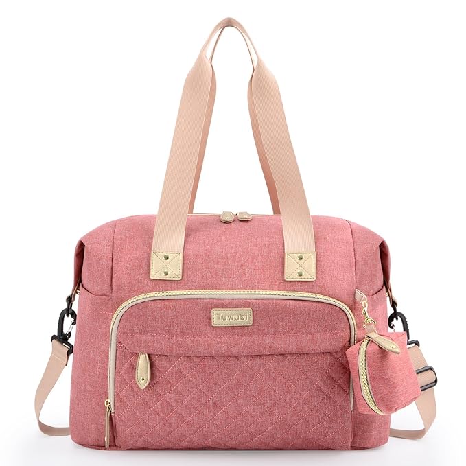 Tuwubi Diaper Bag Tote,Baby Diaper Bag with Pacifier Case Large Travel Diaper Tote Caddy for Mom and Dad Multifunction Large Baby Bag - Pink