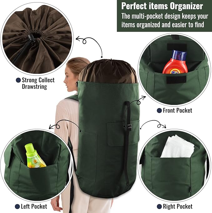 Laundry Bag Backpack, 125L Extra Large Travel Laundry Bags with Shoulder Straps, Adjustable & Extendable Design, Laundry Hamper Bag with 3 Pockets for Laundromat, College, Travel