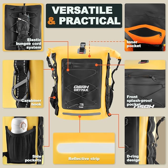 Waterproof Backpack Dry Bag 35L/55L/85L – Heavy Duty Roll-Top Hiking Backpack for Travel, Kayaking, Boating, Camping, Rafting and Fishing