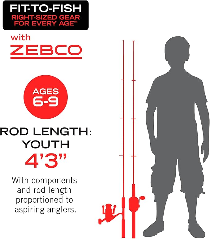Zebco Wilder Fishing Reel and Rod Combo, 4'3" Durable Fiberglass Rod with Built-In Carabiner, Patented No-Tangle Reel, Pre-Spooled with 6-Pound Zebco Cajun Fishing Line, Blue/Orange