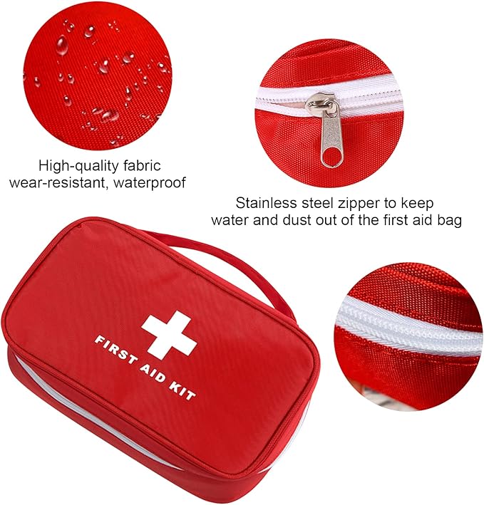 AOUTACC 6pcs First Aid Bag Empty, Waterproof Durable First Aid Kit Bag Empty with Zippered,First Responder Storage Medicine Emergency Bag for Home Office Kitchen Outdoor Travel Camping Activities-Red