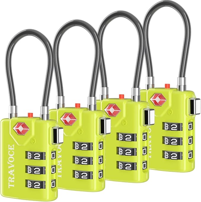 Search Alert TSA Approved Travel Combination Luggage Cable Locks for Suitcase, Gym Locker,Toolbox,Backpack 1,2,4,6 &10 pk (Lime 4 Pack)