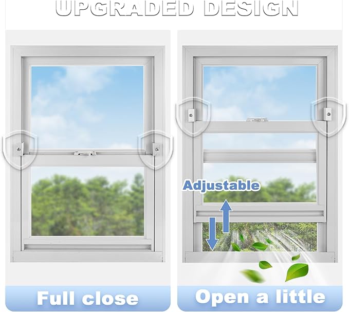 Sliding Window Locks for Up and Down Windows,Easy to Install Vertical & Horizontal Window Security Locks,Adjustable Aluminum Window Stopper Lock (6 Sets)