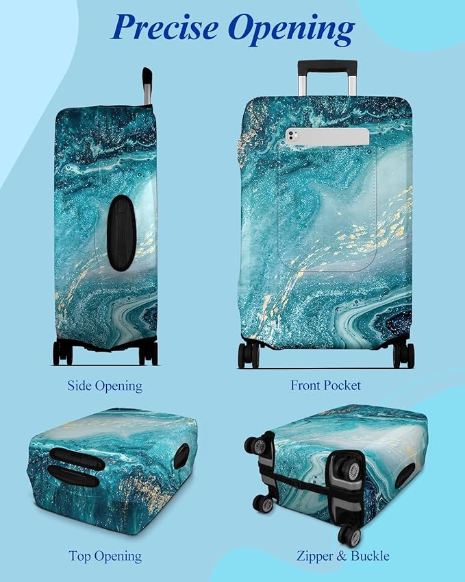 Slohif Luggage Cover for Suitcase Tsa Approved Protector - Luggage Sleeve Large Suit Case Cover Travel Stretch Baggage Case Protective Washable Fit 31-32 Inch Sea Wave XL