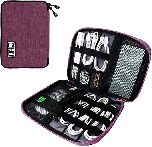 Electronics Travel Organizer,Portable Waterproof Electronic Travel Storage Bag for Small Charging Cord Storage,Charger,SD Card etc,for Travel,Business-Purple Black