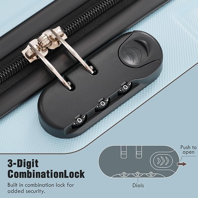 Merax Luggage Sets of 3 Piece Carry on Suitcase Airline Approved,Hardcase Suitcase Set with Double Spinner Wheels,Light Blue