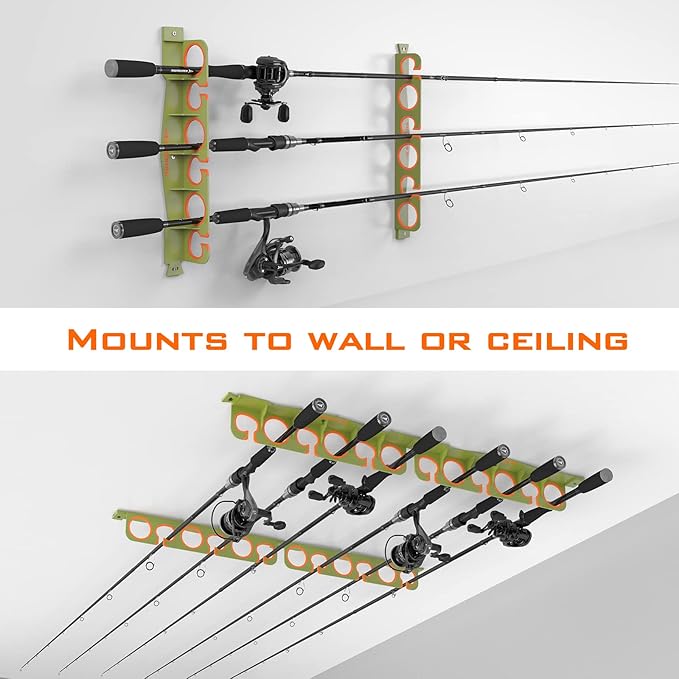 KastKing SafeGuard Fishing Rod Holder for Garage, Wall or Ceiling Mounted Fishing Rod Rack Storage Organizer, Fishing Pole Holder Holds 12 Rods or Combos in Less Than 36 Inches