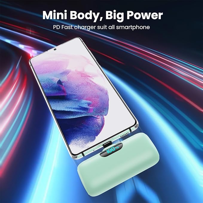 [2-Pack] Mini Portable Charger 5000mAh Power Bank,3A PD USB C Cell Phone Portable Power, LCD Display Battery Pack Compatible with iPhone 16/15/15 plus/15 pro/15 pro Max/Android/Samsung/Moto/LG etc