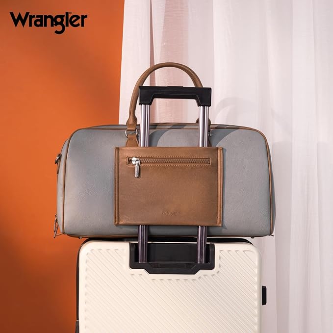 Wrangler Travel Duffel Bag Large Weekender Bag for Women Designer Carry on Overnight Bag for Trips Leather Luggage Bag Jean WG185-5110JN