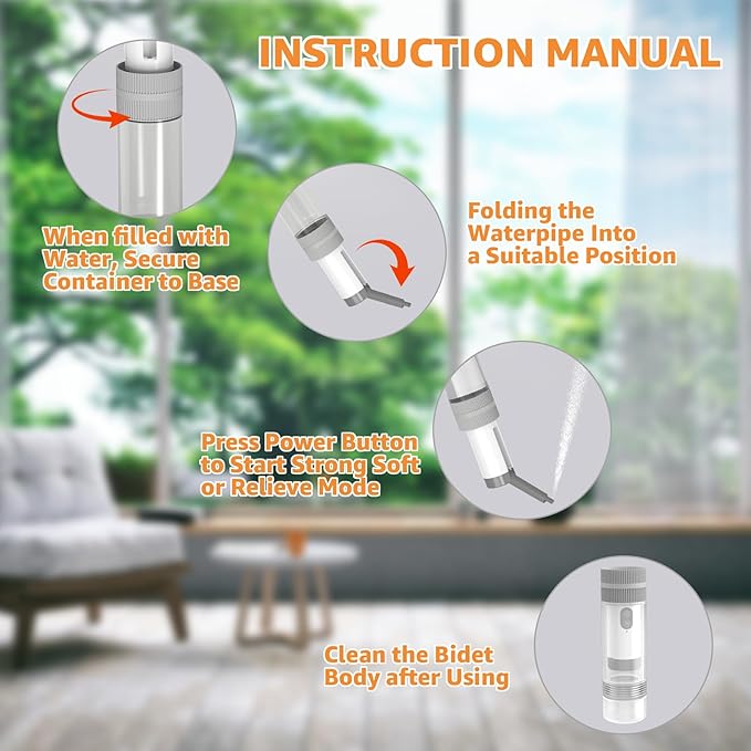 Portable Bidet for Travel, USB-C Rechargeable Handheld Sprayer with 525ml Expandable Water Tank, 3 Pressure Modes & 180° Rotatable Nozzle, IPX7 Waterproof Electric Bidet for Personal Hygiene