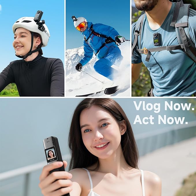 SJCAM C300 Pocket Action Camera 4K,7Hour Power, 6-Axis Stabilization, Dual-Touch Screen Body Camera,30M Waterproof,Vlogging and YouTube Live Streaming,with Accessories Kits,Black,Gifts with 64G Card