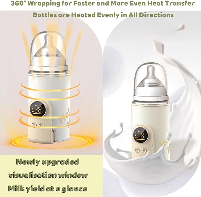 2025 Upgrade Portable Bottle Warmer for Travel,Comfortable Bottle Warmer on the go,Rapid Warming,Long-Lasting Warming up to 6-10H (10000 mAh)