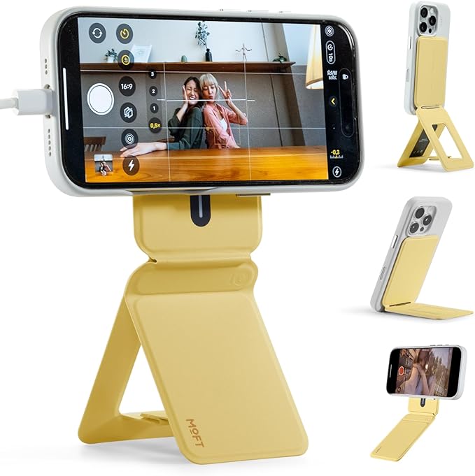 MOFT Phone Tripod Stand Selfie Stick for iPhone, Multi-Angles iPhone Stand, Lightweight & Portable Phone Holder, Strong Magnets, MOVAS Vegan Leather, Travel Essentials, Panna Cotta (Without Card Slot)