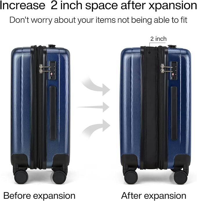 Hanke 29 Inch Expandable Checked Luggage Lightweight PC Hard Shell Luggage Suitcases with Wheels Travel Luggage Rolling Large Suitcase Travel Luggage Bag for Study Abroad.(Dark Blue)