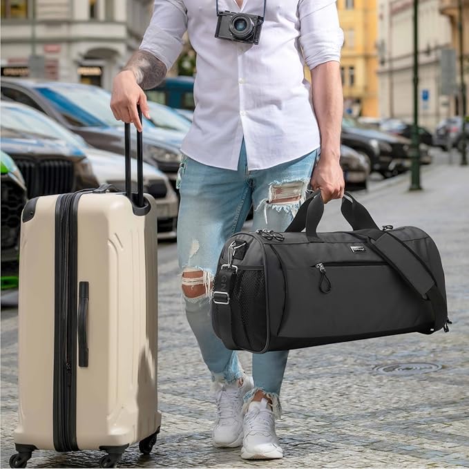 TOPDesign Gym Bag for Women & Men, Unisex Duffel Bag with Shoe Compartment & Wet Pocket for Travel Sports Gym (L Grey)