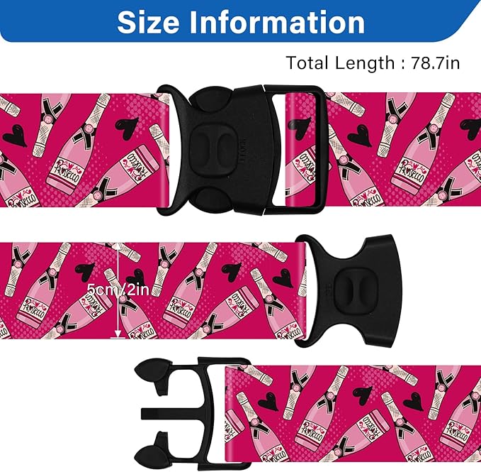 2 Pack Luggage Straps for Suitcases, Adjustable Travel Belt with Double Lock and Quick Release Buckle, Heavy Duty Nylon Bag Packing Strap, Bright Identifiers Business Travel Accessories-Pink Bottles