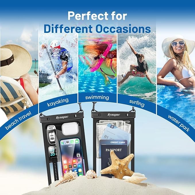2 Pack Waterproof Phone Pouch - 10in Waterproof Phone Case with Lanyard, IPX8 Cell Phone Dry Bag Beach Cruise Ship Essentials for iPhone 16 15 14 Pro Max, Galaxy S25 S234 S23 Ultra