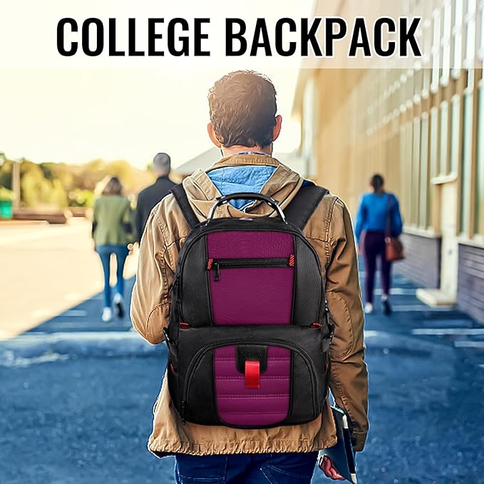 YOREPEK 18.4 Laptop Backpack, Large Backpacks Fit Most 18 Inch Laptop with USB Charger Port, TSA Friendly Flight Approved Weekend Carry on Backpack with Luggage Strap for Men and Women, Purple