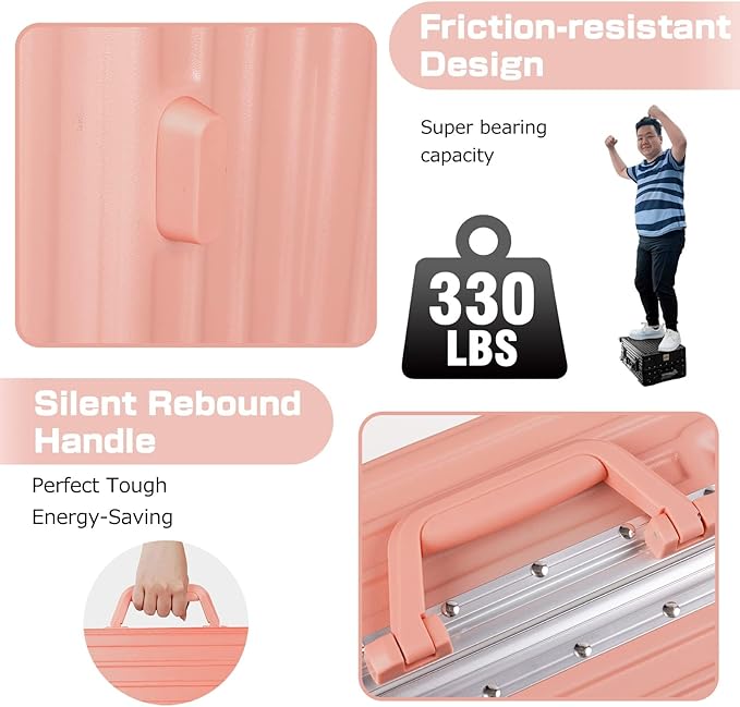 AnyZip Carry On Luggage Aluminium Frame Suitcase PC ABS Hard Shell TSA Lock No Zipper 20In Sakura Pink