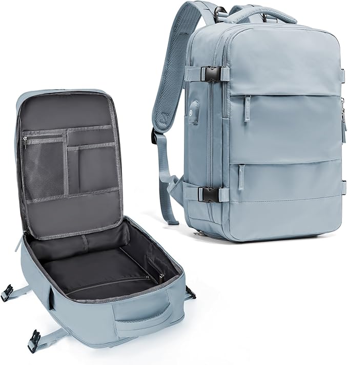 coowoz Travel Backpack For Women Men,Carry On Backpack,Hiking Backpack Waterproof Outdoor Sports Rucksack Casual Daypack travel essentials（Gray Blue）