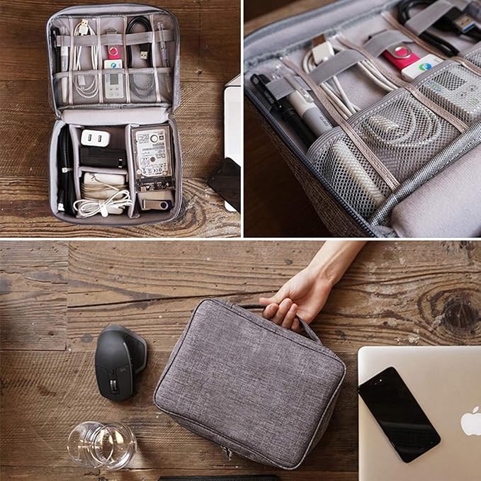 Electronics Organizer, OrgaWise Electronic Accessories Bag Travel Cable Organizer Three-Layer for iPad Mini, Kindle, Hard Drives, Cables, Chargers