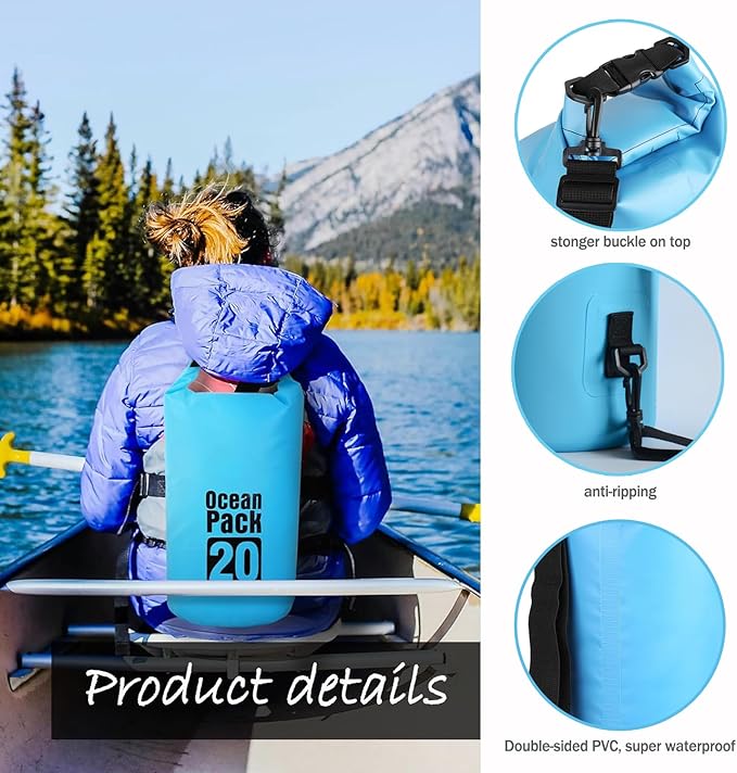 Dry Bag Waterproof Backpack 5L/10L/20L/30L Roll Top Waterproof Bag,Floating Dry bags for Kayaking,Swimming,Boating,Camping,Beach.