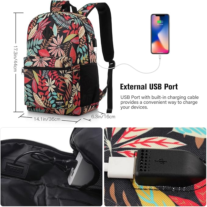 Laptop Backpack Women,School Backpack Printing with USB Port for College Work Business Travel
